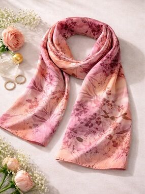 Floral Pink Peach Lightweight Women's Scarf